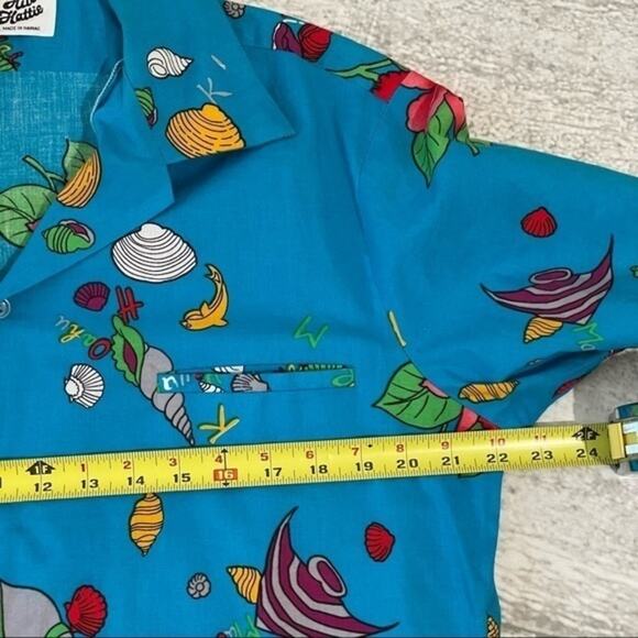 Hilo Hattie Hawaiian Shirt Button Down Blue Floral Vintage Shirt - Picture 2 of 8